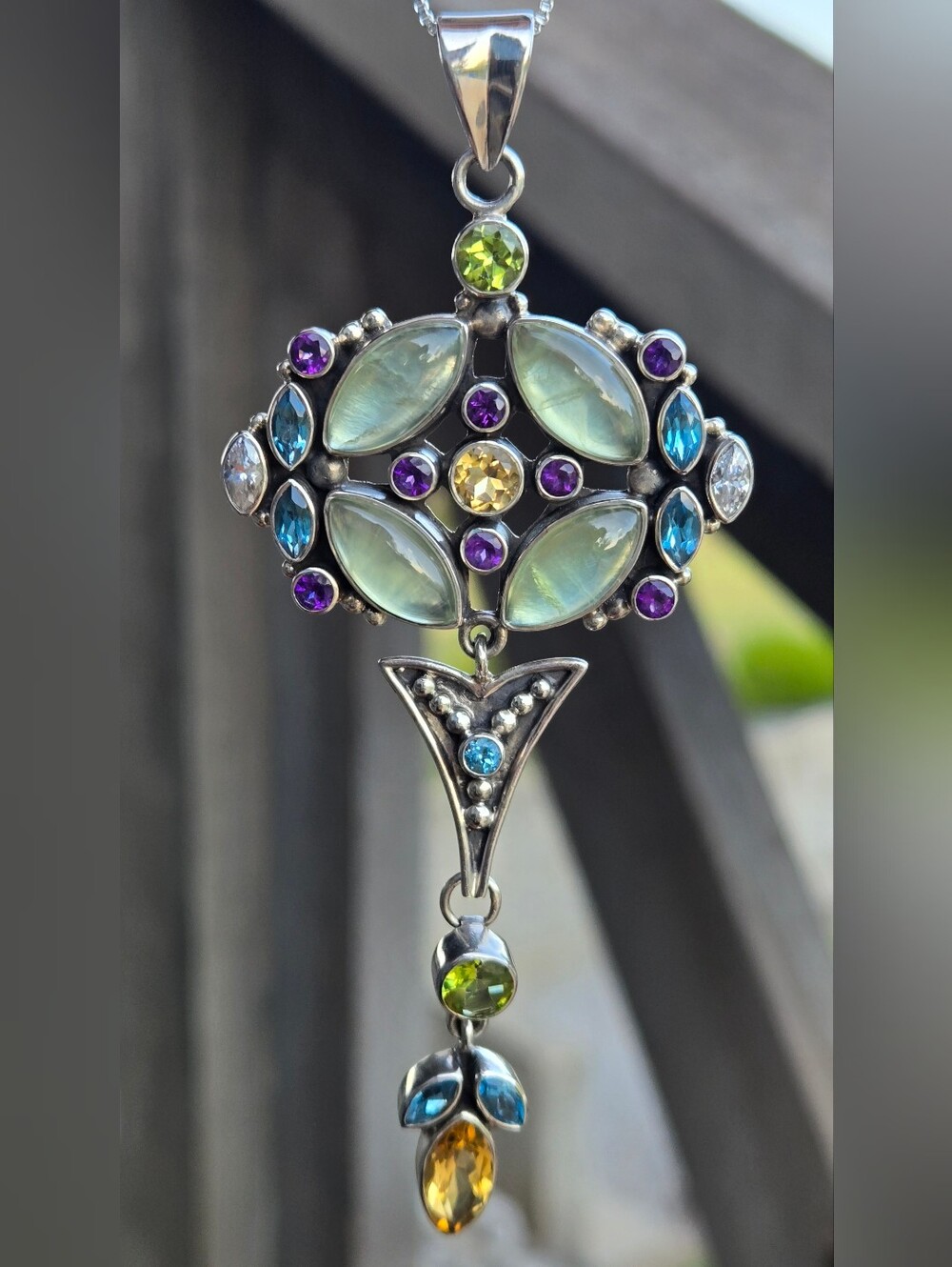Nicky Butler 925 Sterling Silver Vintage Prehnite Amethyst Peridot Pendant NB